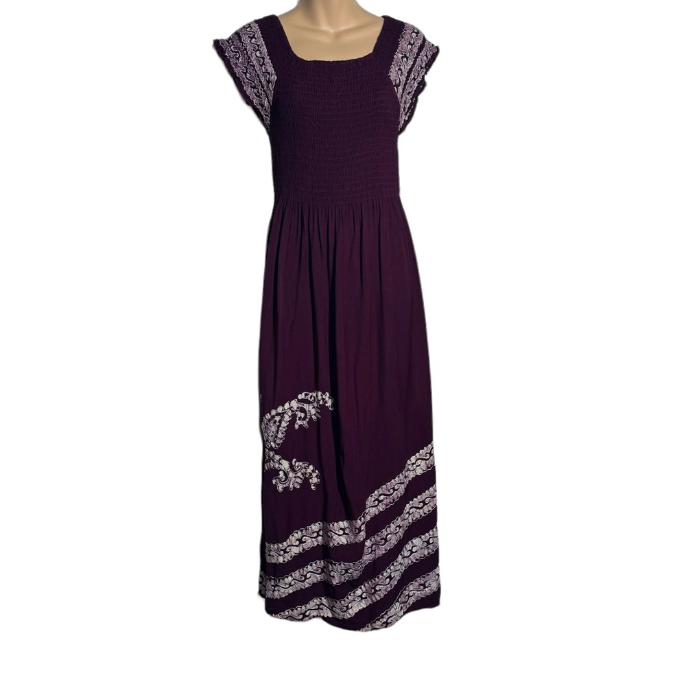 Advance Apparel Womens Maxi Dress Size L Elastic Travel Embroidery Flowy Summer